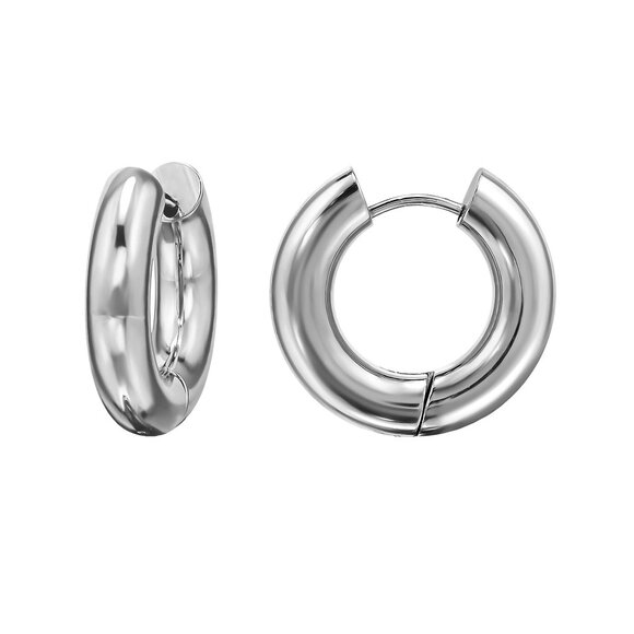 Stainless Steel Huggie Hoop Earrings – Hypoallergenic Everyday Hoops 12mm - Picture 1 of 2